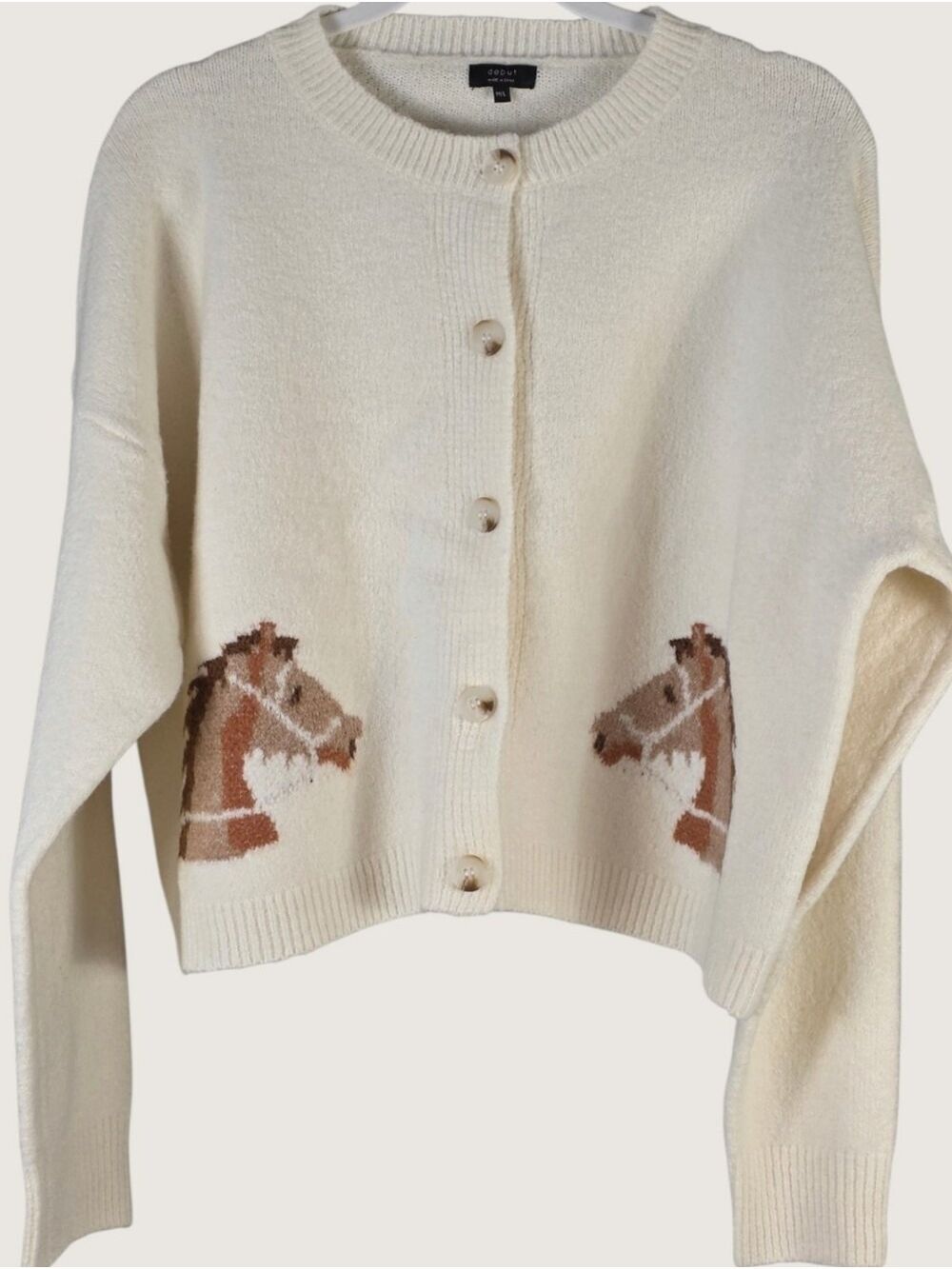 Debut Ivory Horse Cardigan M/L NWT Western Equestrian Button Front Sweater